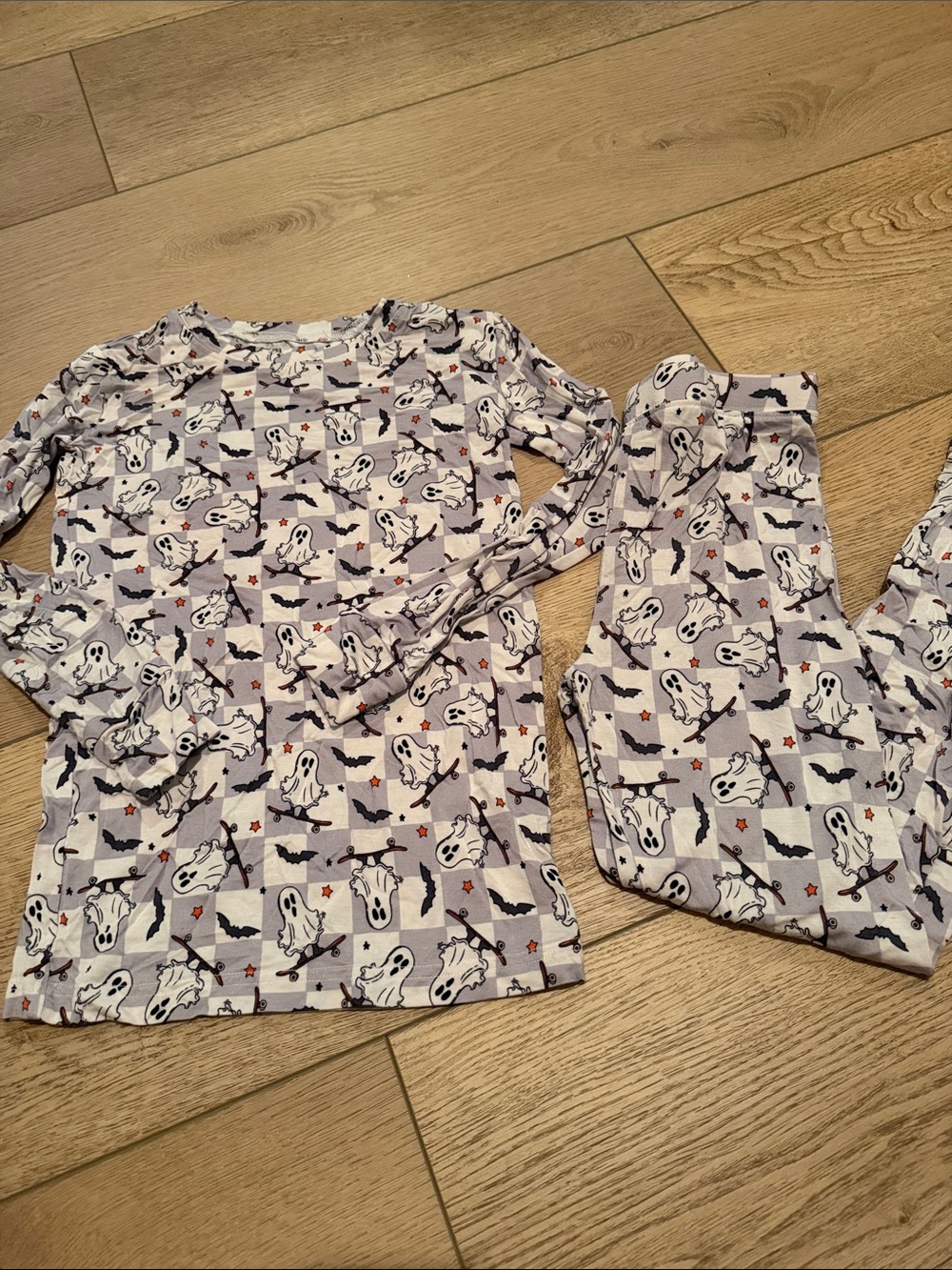 Kids Ghost & Bat Pajama Set - White and Gray